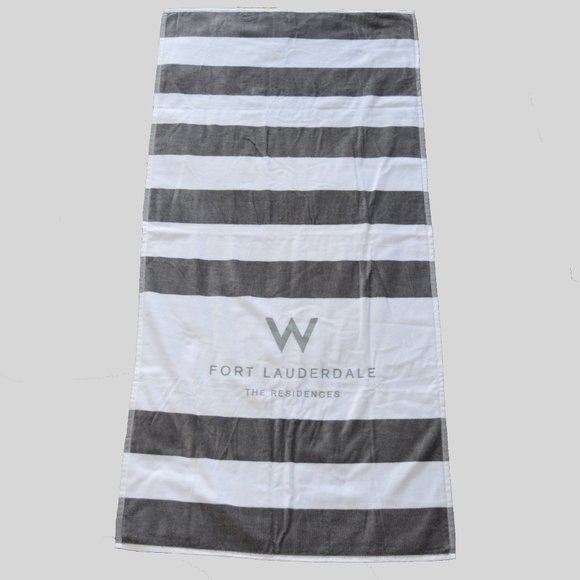 W Fort Lauderdale The Residences Pool Beach Resort Towel Cotton Gray White New - Picture 1 of 7